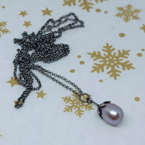 Long necklace Ag 925/1000 with freshwater pearl 7,43g 100cm